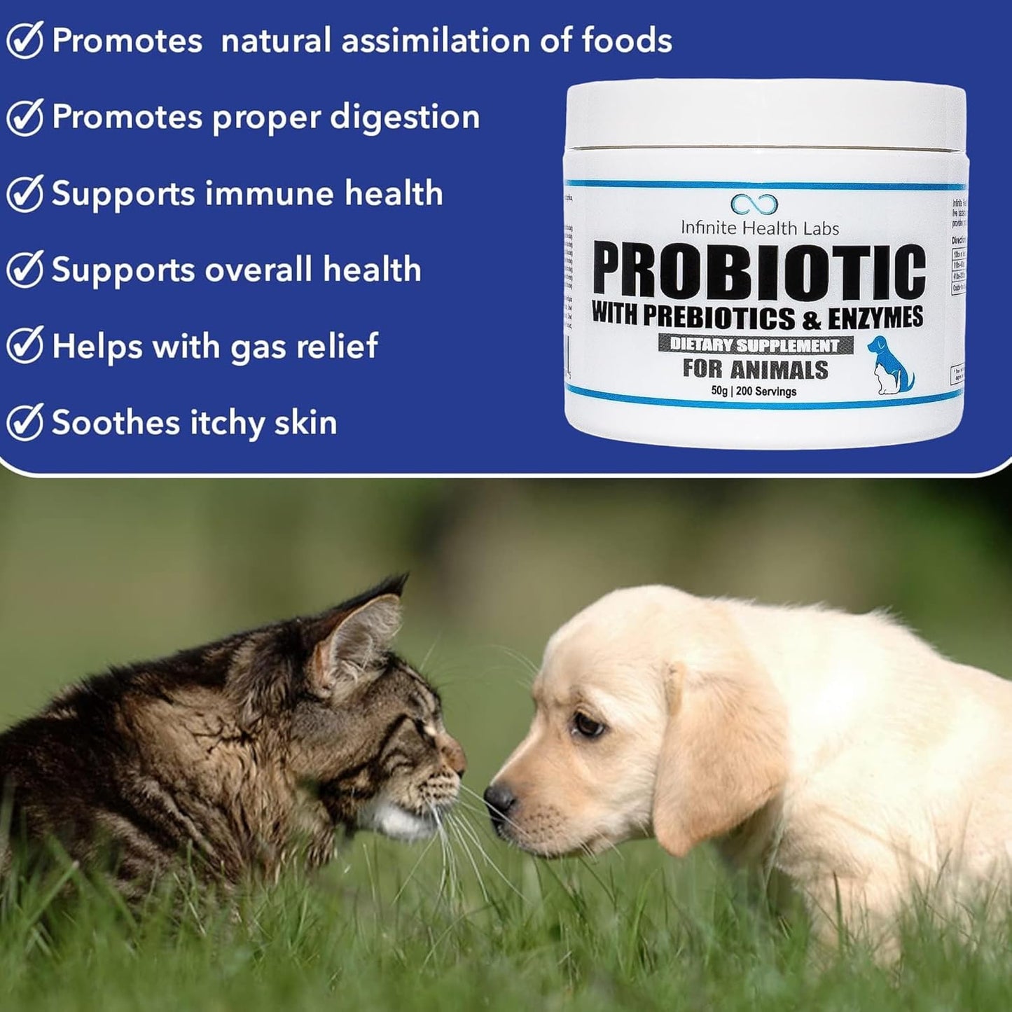 Veterinary-Formulated Pet Probiotic & Enzyme Powder for Digestive & Immune Health - 200 Servings - Made in USA
