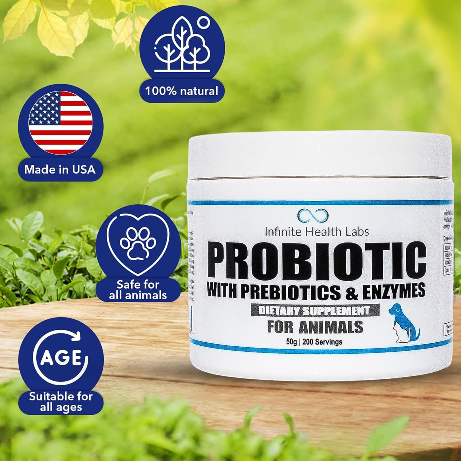 Veterinary-Formulated Pet Probiotic & Enzyme Powder for Digestive & Immune Health - 200 Servings - Made in USA