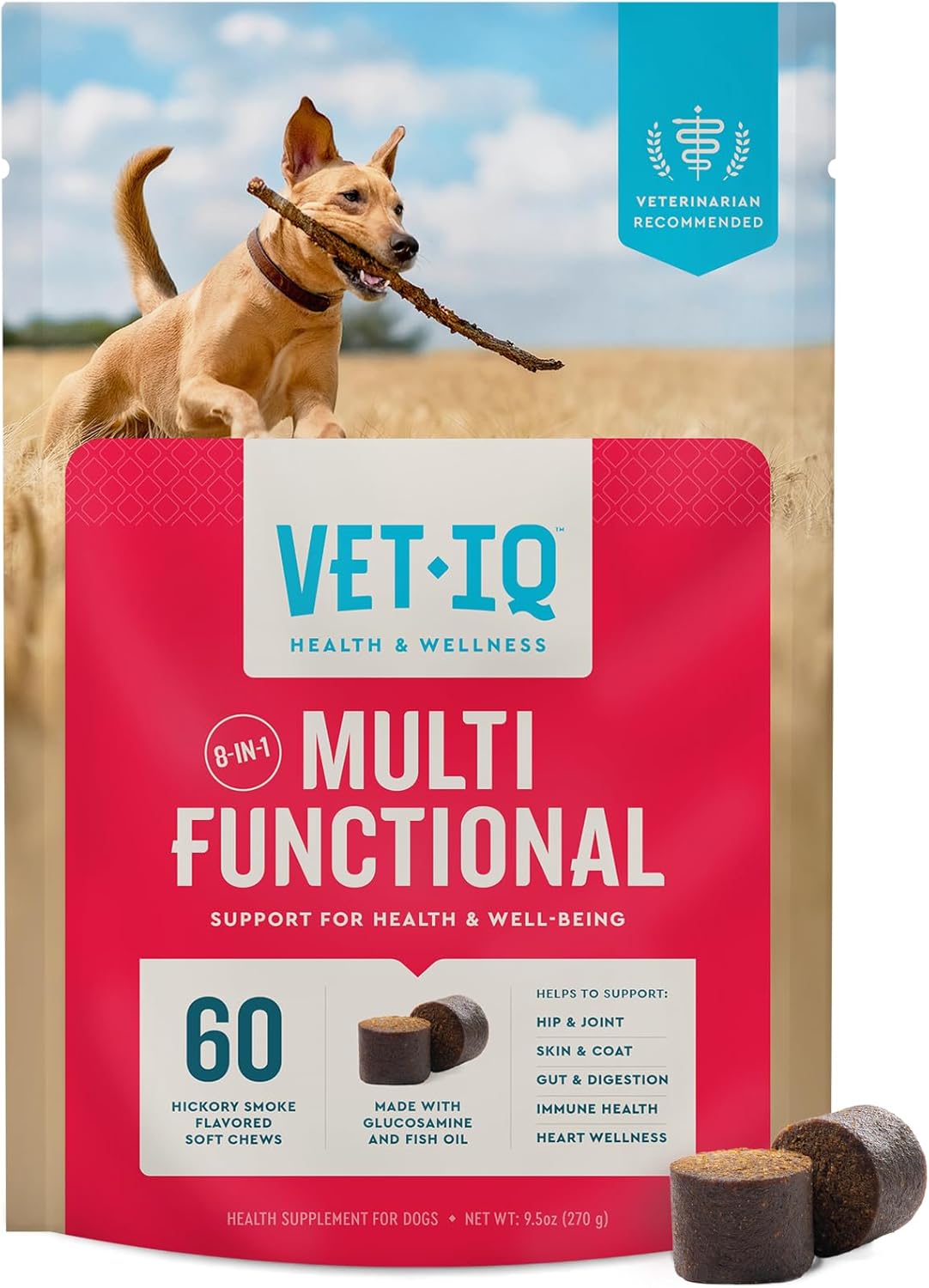 VetIQ 8-in-One Dog Supplement: Hip & Joint, Urinary Tract, Immune, Skin & Heart Health - Soft Chews, 60 Count - Made in USA