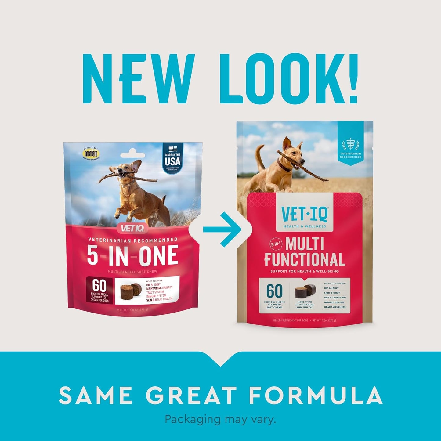 VetIQ 8-in-One Dog Supplement: Hip & Joint, Urinary Tract, Immune, Skin & Heart Health - Soft Chews, 60 Count - Made in USA