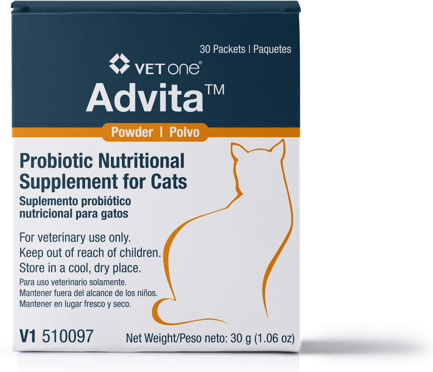 VetOne Advita Powder Probiotic Nutritional Supplement for Cats - 30 Packets of 1 gram