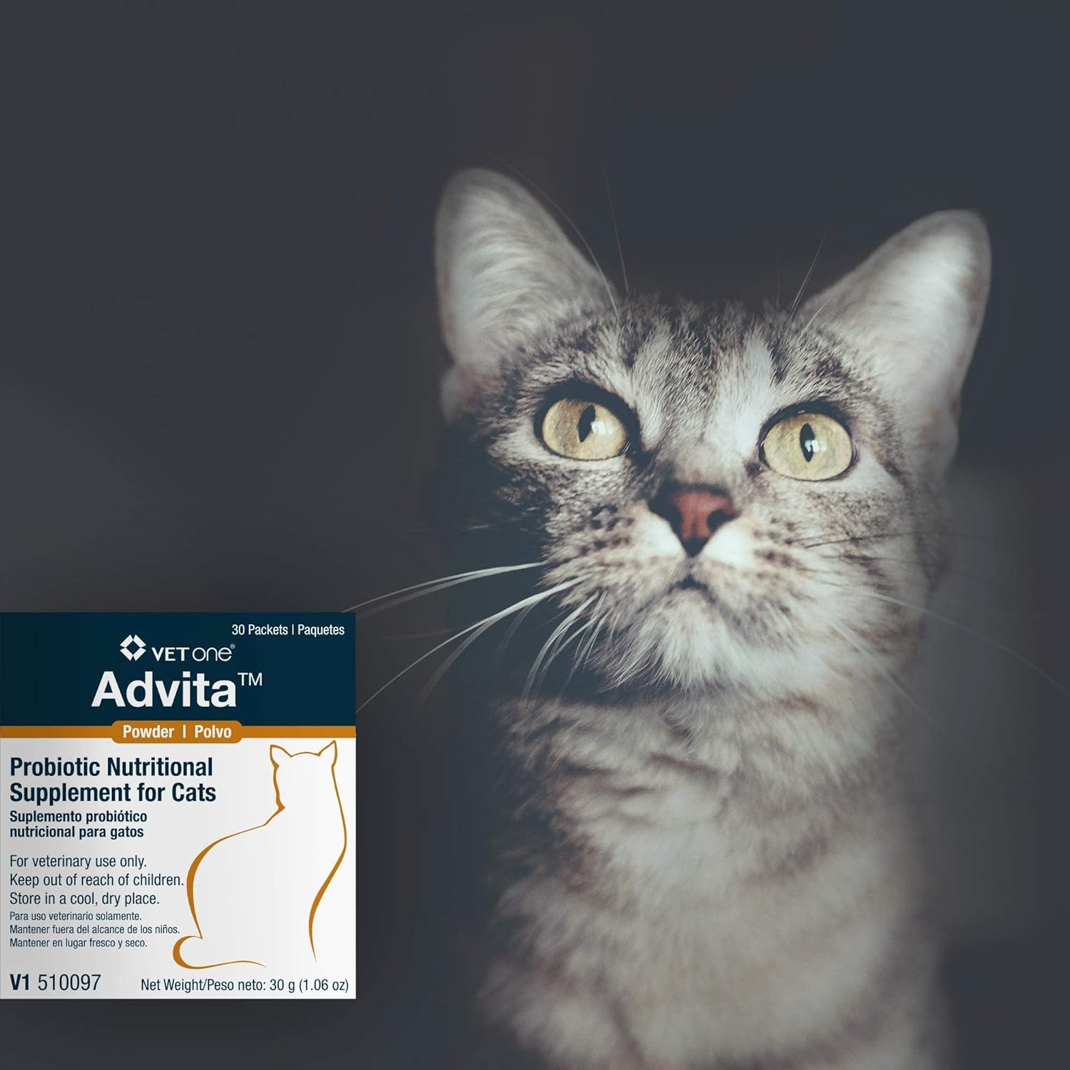 VetOne Advita Powder Probiotic Nutritional Supplement for Cats - 30 Packets of 1 gram