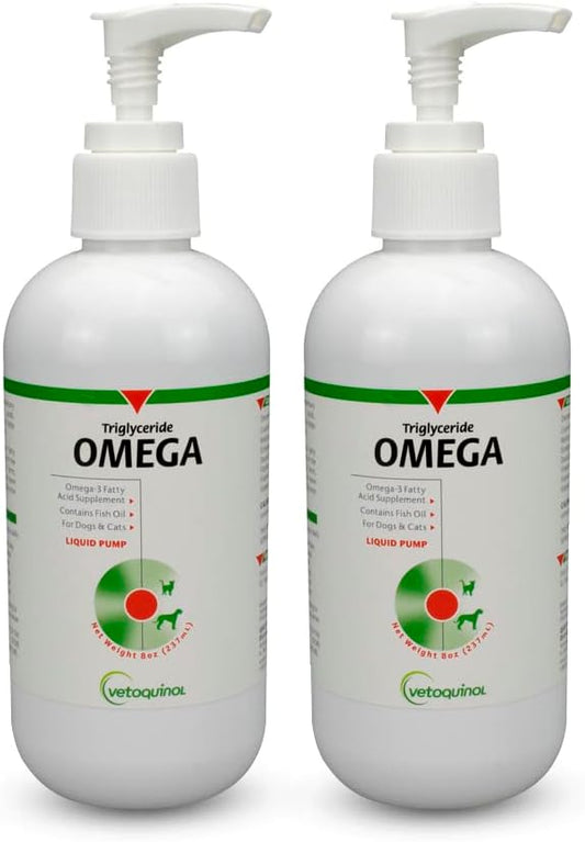 Vetoquinol Omega 3 Liquid Fish Oil Supplement for Dogs & Cats, 8oz, 2 Pack - Promotes Skin, Coat, Joint, & Immune Health