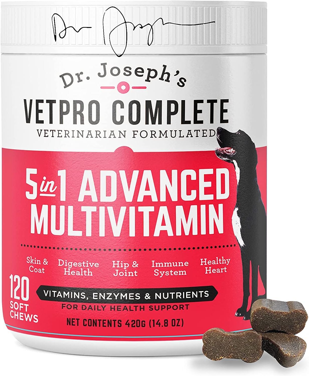 VetPro Complete Multivitamin Dog Supplement, 120ct, 5in1 Chew with Vitamins, Enzymes, Nutrients & Glucosamine for Hip & Joint Health, Immune System & Allergy Support by Dr. Joseph