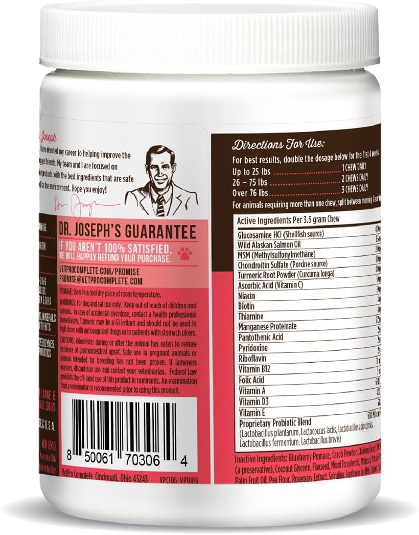 VetPro Complete Multivitamin Dog Supplement, 120ct, 5in1 Chew with Vitamins, Enzymes, Nutrients & Glucosamine for Hip & Joint Health, Immune System & Allergy Support by Dr. Joseph
