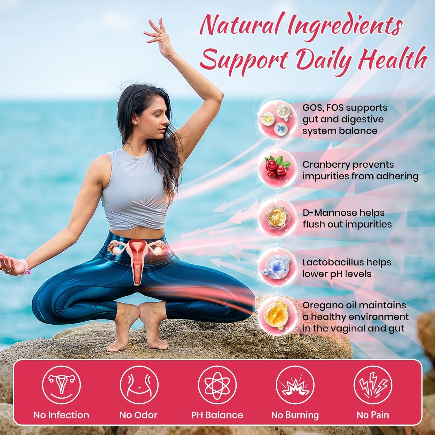 VEV Women's Vaginal Probiotics with Prebiotics & D-Mannose - 60B CFUs, 19 Strains, Cranberry & Moringa - Feminine Health Support - Vegan - 60-Day Supply