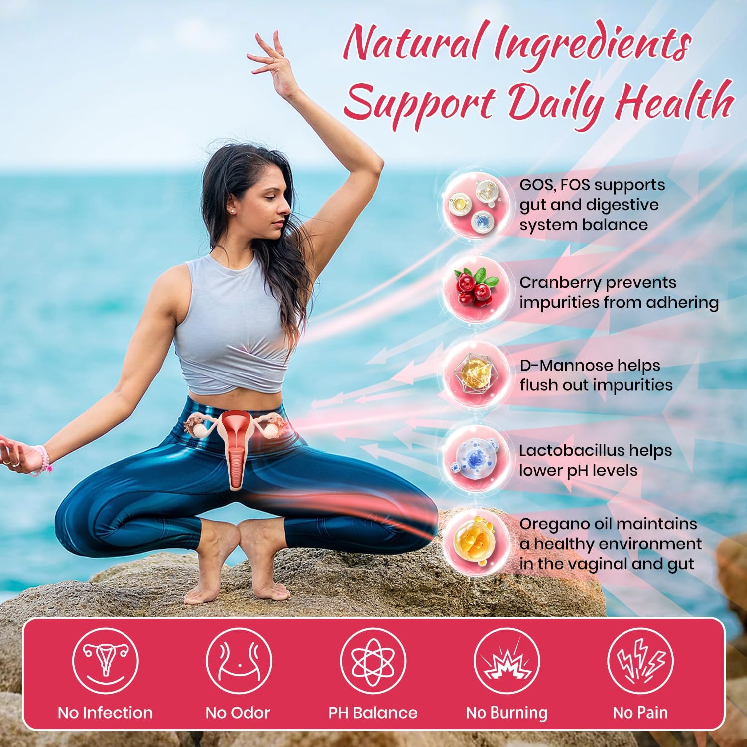 VEV Women's Vaginal Probiotics with Prebiotics & D-Mannose - 60B CFUs, 19 Strains, Cranberry & Moringa - Feminine Health Support - Vegan - 60-Day Supply