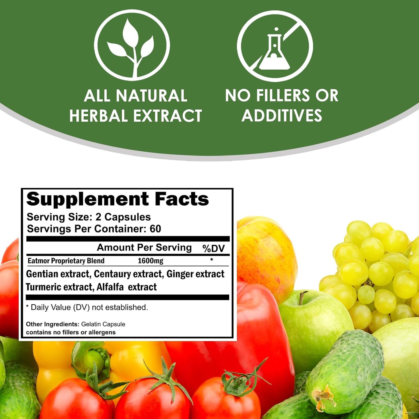 VH Nutrition Eatmor Weight Gain Pills for Women and Men with Gentian, Ginger, Alfalfa - 120 Capsules