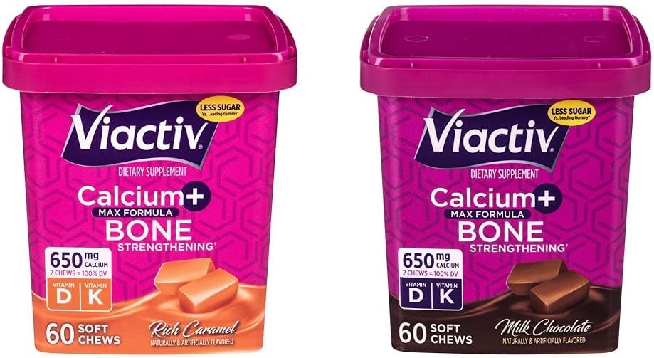 Viactiv Calcium + Vitamin D3 Soft Chews, Caramel & Milk Chocolate - 60 Chews for Bone Health