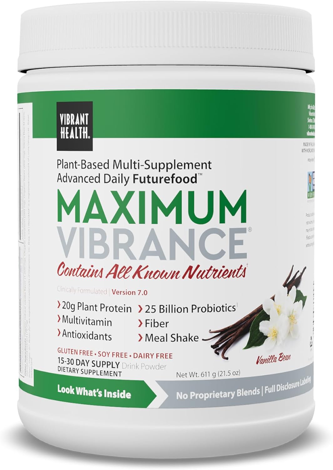 Vibrant Health Maximum Vibrance Vanilla Bean Vegan Meal Shake 15 Servings