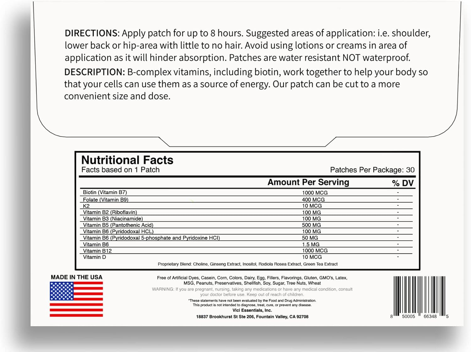 Vici Wellness B12 Energy Blend Wake Up Call Patches - Mental Alertness Support (30 Patches)