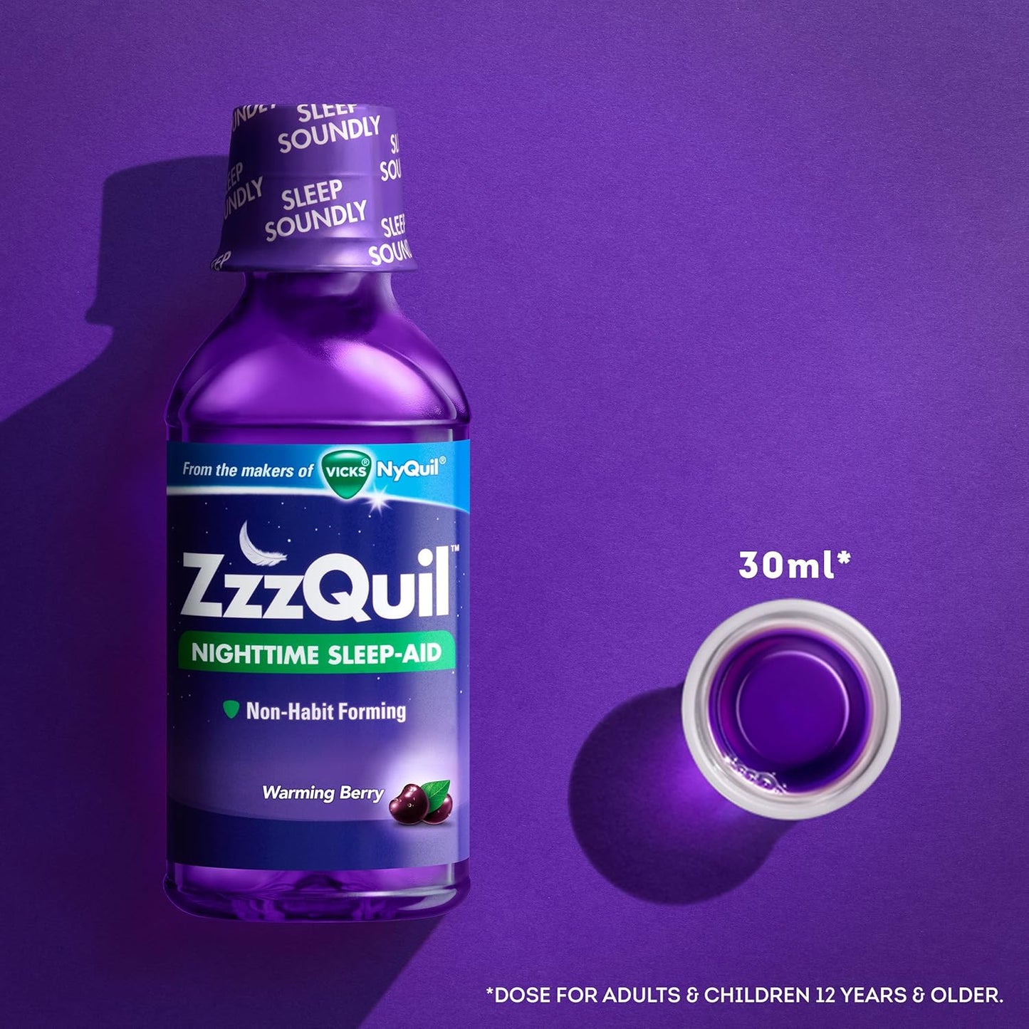 Vicks ZzzQuil Nighttime Sleep-Aid Liquid - Berry Flavor - 12 Fl Oz - Warming Formula