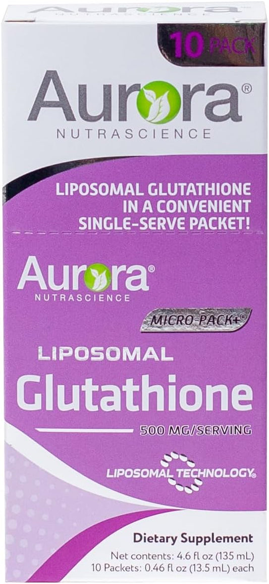 Vida Lifescience Aurora Nutrascience Micro-Liposomal Liquid Glutathione - Immune Support & Antioxidant - 500mg, 10 Packets