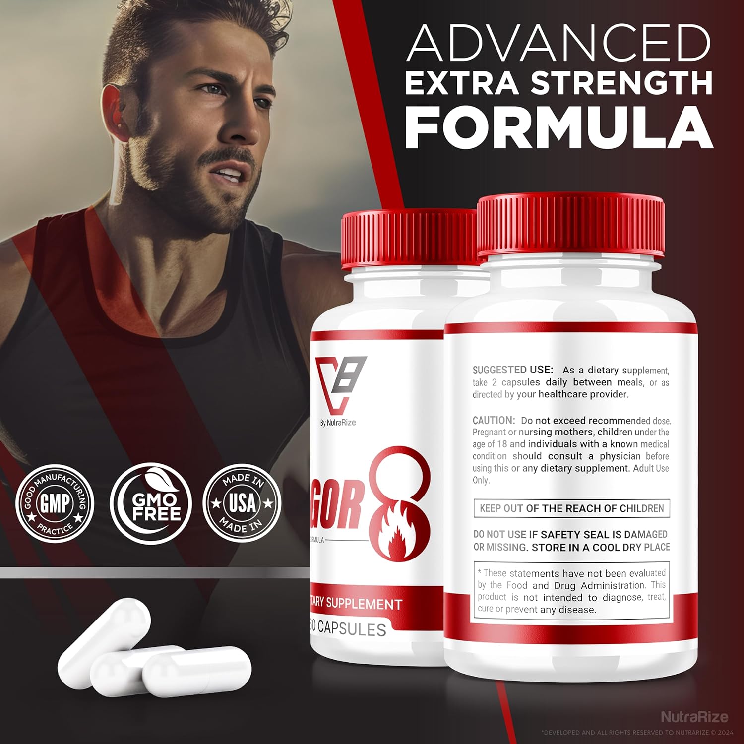 Vigor 8 Male Enhancing Formula (2 Pack) - Test Boost Supplement Capsules with Horny Goat Weed & Tongkat Ali (120 Capsules)