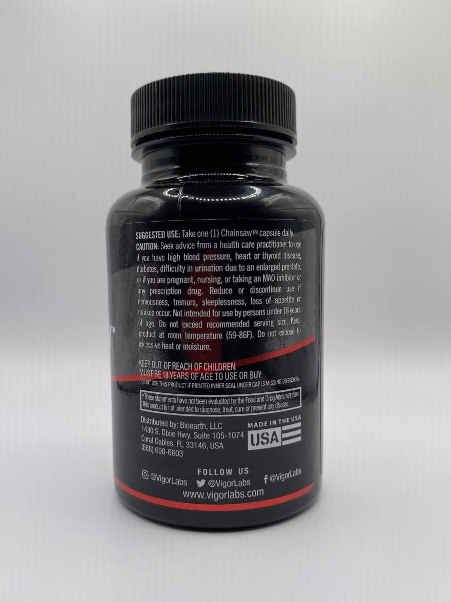 Vigor Labs Chainsaw Dietary Supplement - 30 Capsules for Firmness, Stamina, and Endurance - Made in USA - Boosts Blood Flow