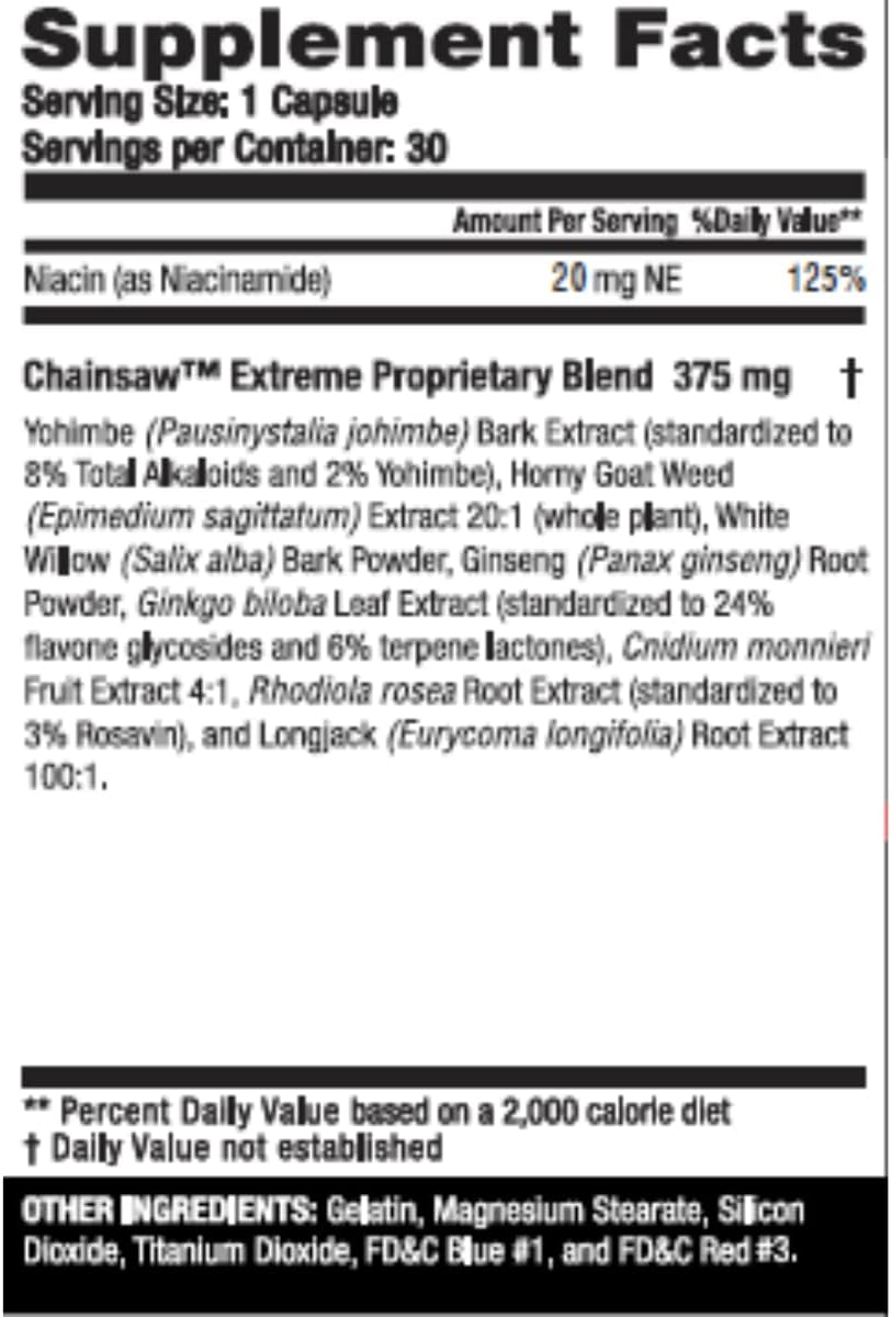 Vigor Labs Chainsaw Dietary Supplement - 30 Capsules for Firmness, Stamina, and Endurance - Made in USA - Boosts Blood Flow