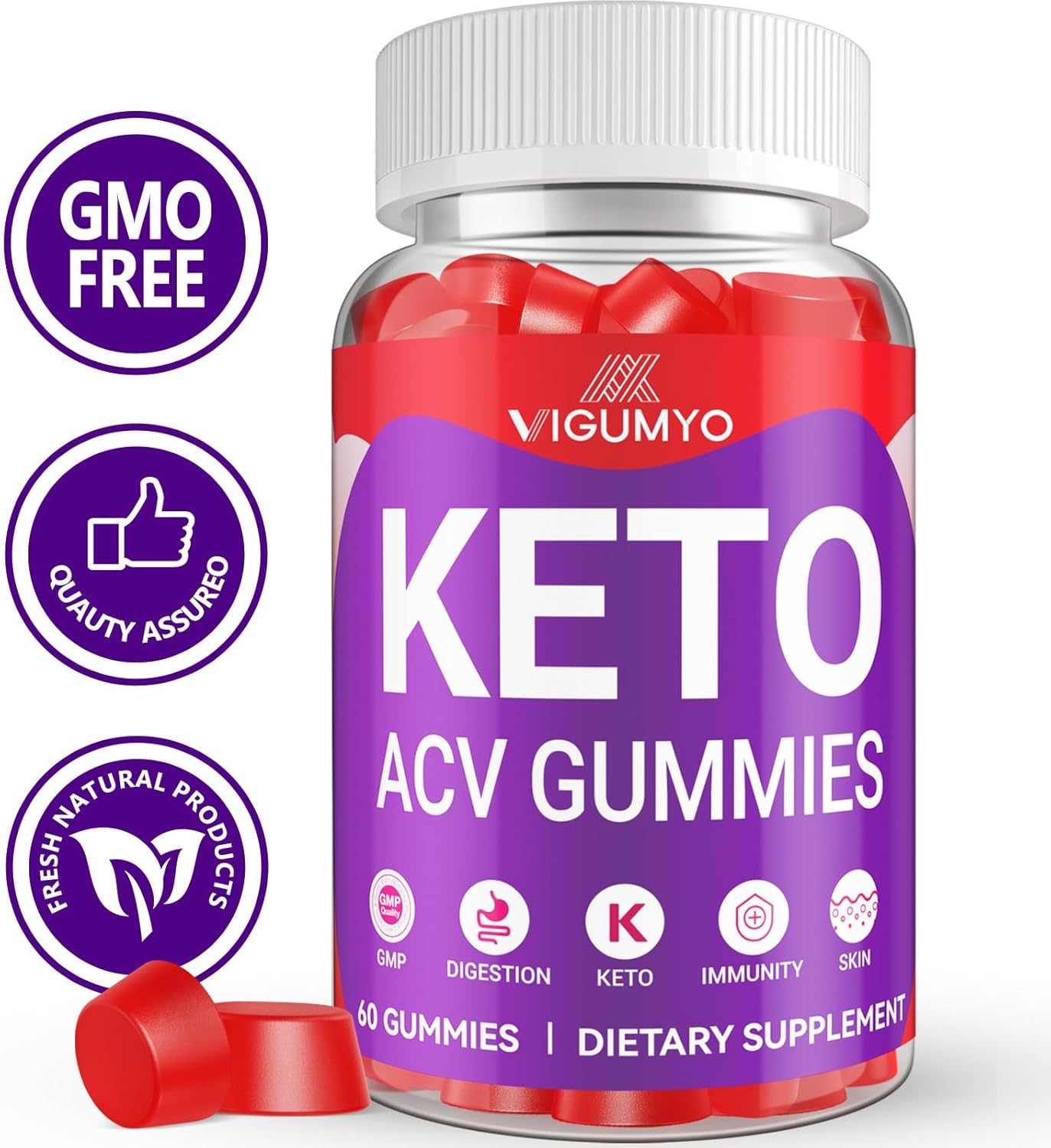 VIGUMYO Keto Apple Cider Vinegar Gummies 1500MG with Pomegranate Beet Juice Powder B12 - Vegan Non GMO - 120 Gummies