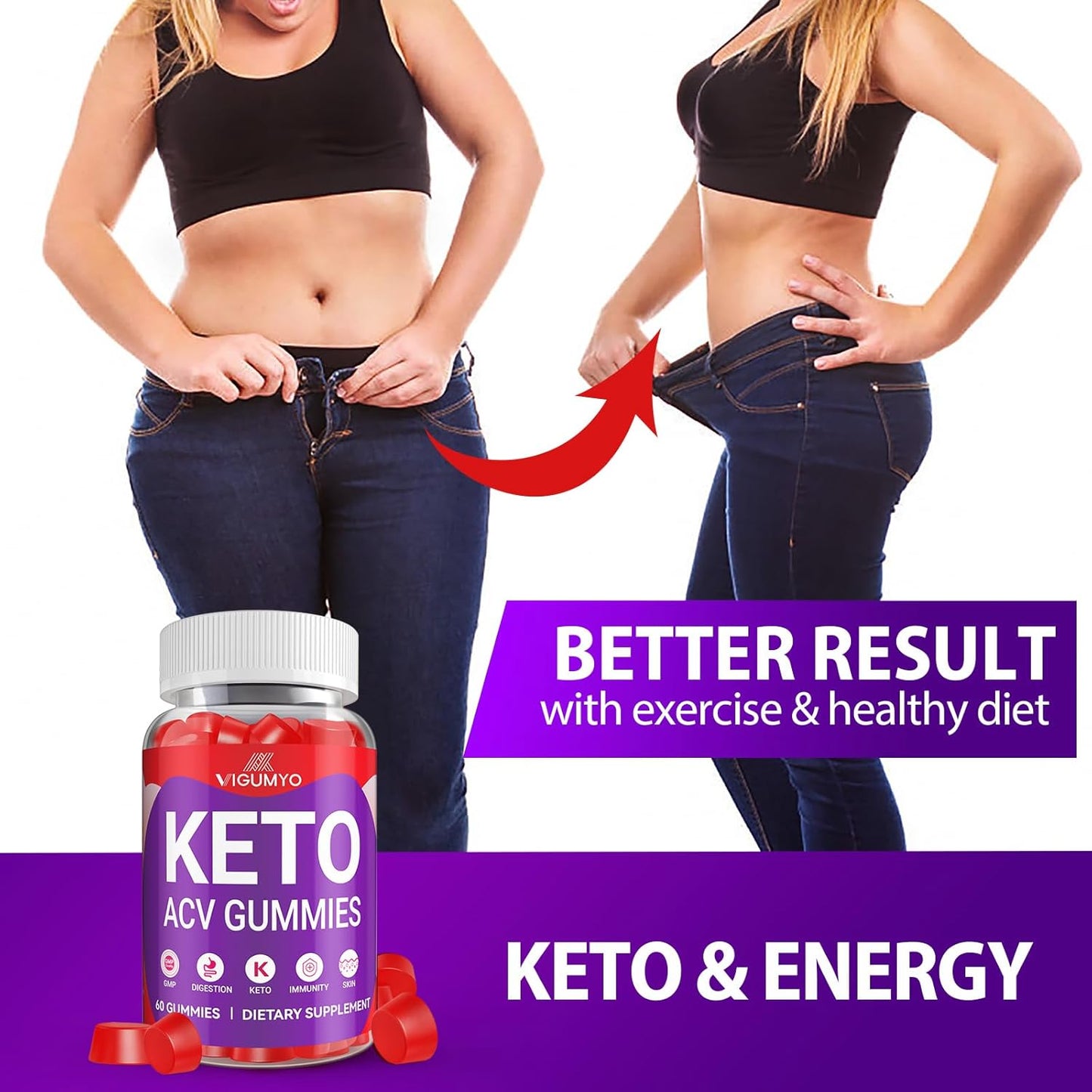 VIGUMYO Keto Apple Cider Vinegar Gummies 1500MG with Pomegranate Beet Juice Powder B12 - Vegan Non GMO - 120 Gummies