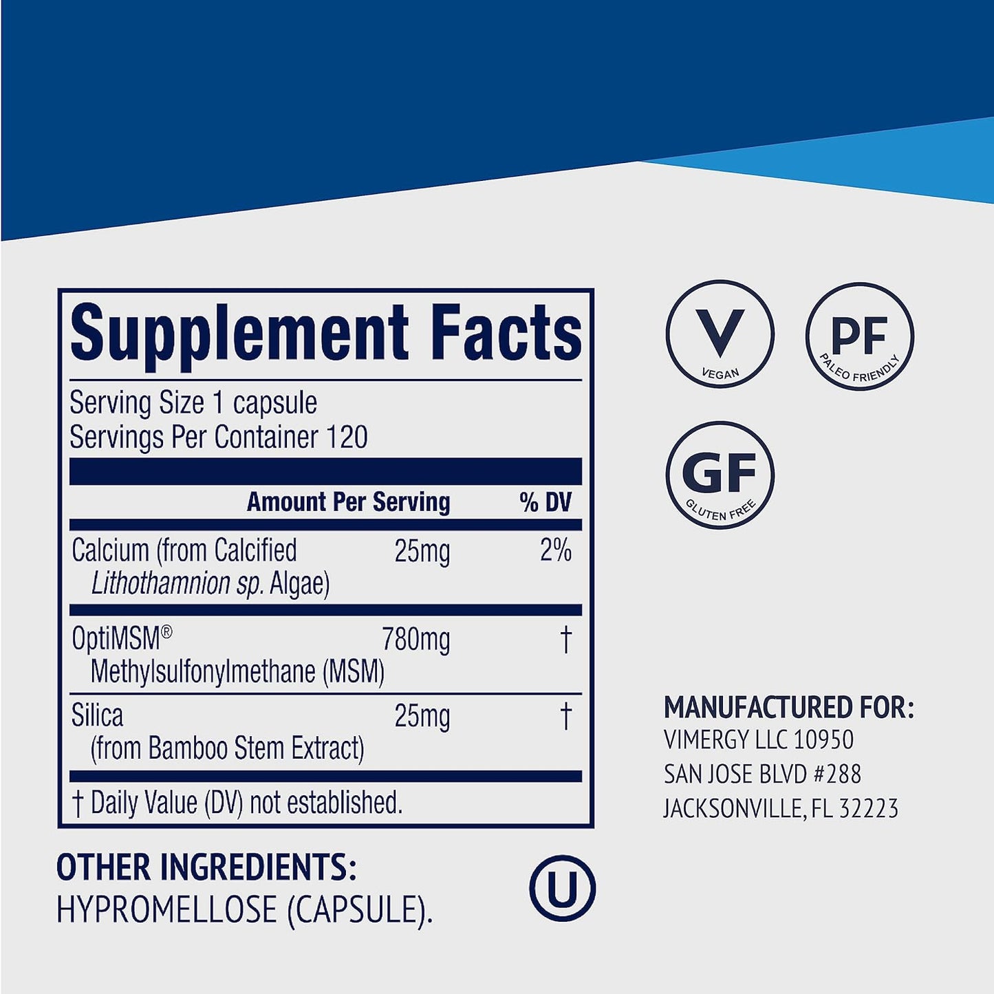 Vimergy MSM Capsules (120 Count) and Micro-C Immune Power Powder - 250g