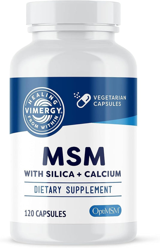 Vimergy MSM with Silica + Calcium Capsules - 120 Servings - Support Bone, Hair, and Nail Health - Non-GMO, Gluten-Free, Kosher, Soy-Free, Corn-Free - Vegan & Paleo Friendly