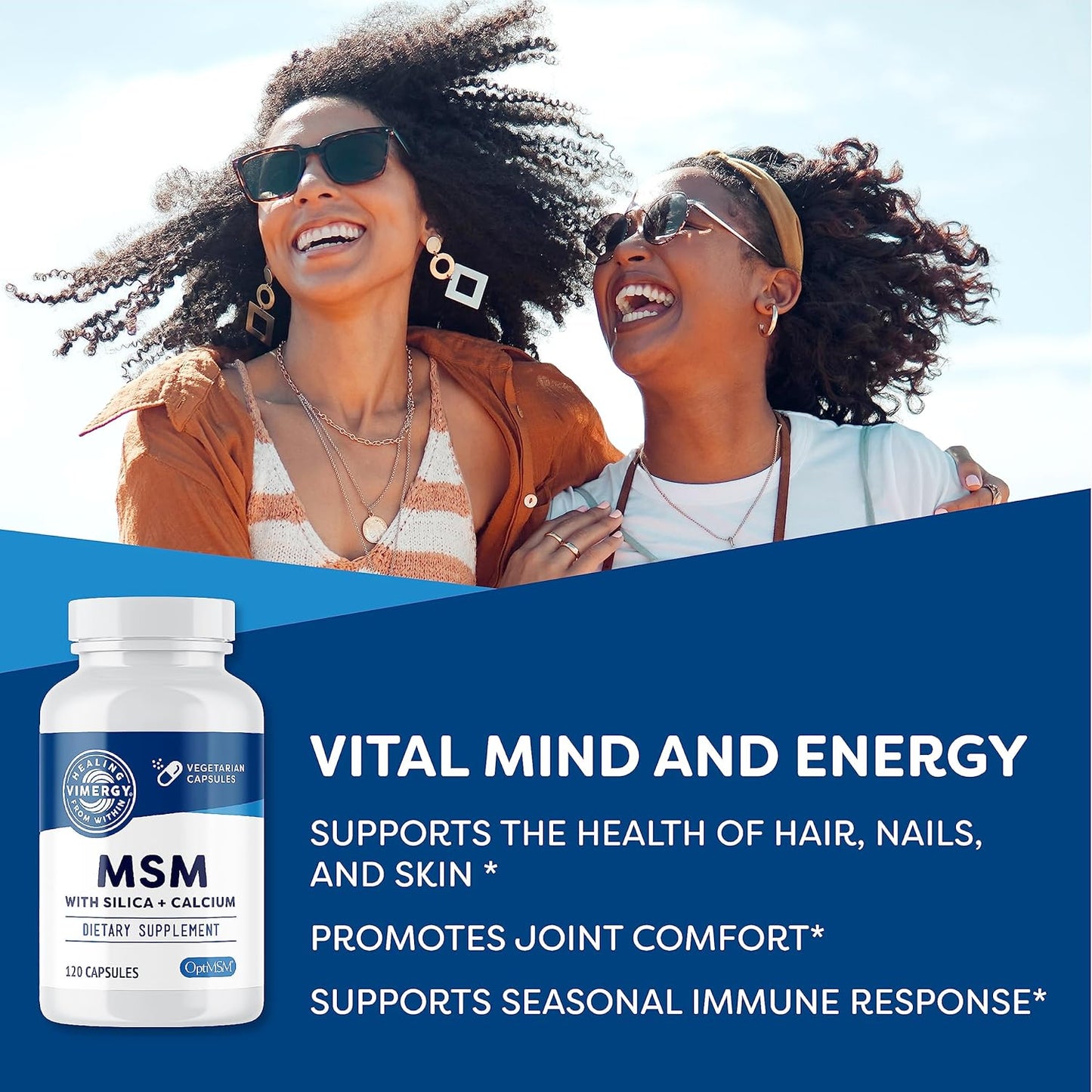 Vimergy MSM with Silica + Calcium Capsules - 120 Servings - Support Bone, Hair, and Nail Health - Non-GMO, Gluten-Free, Kosher, Soy-Free, Corn-Free - Vegan & Paleo Friendly