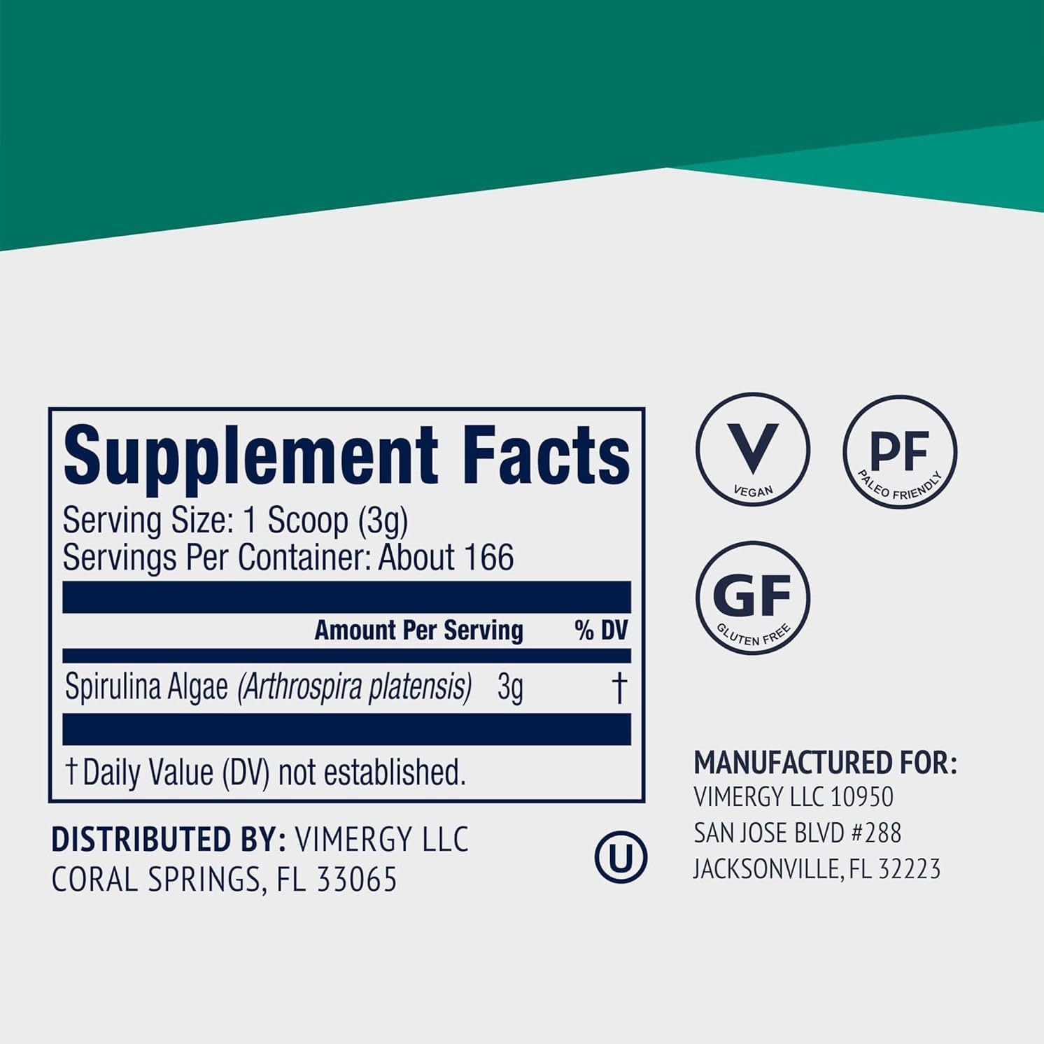 Vimergy Spirulina Powder - 500g Value Size - 166 Servings - Nutrient-Dense Blue-Green Algae Superfood - Immune Support - Non-GMO, Gluten-Free, Vegan & Paleo - Ideal for Smoothies & Juices