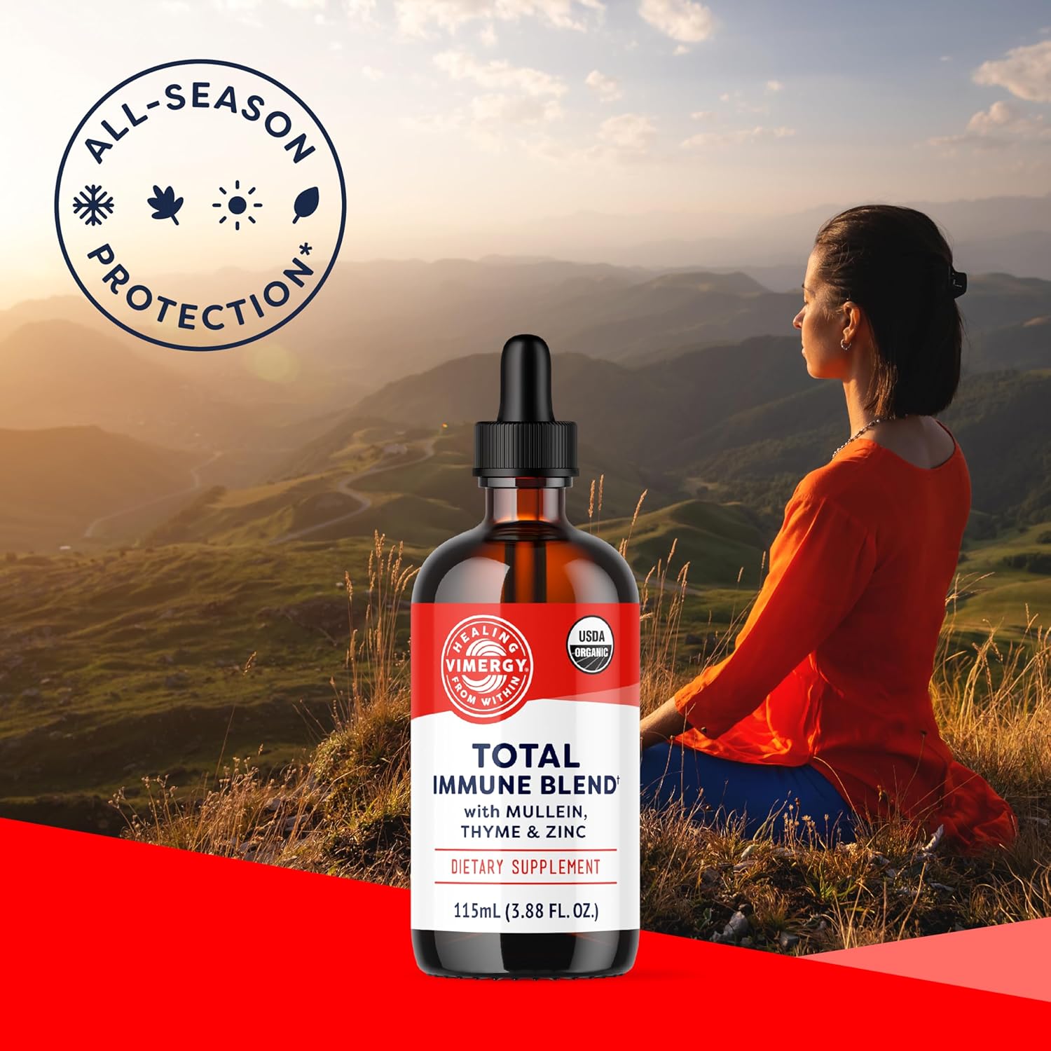 Vimergy Total Immune Support Drops - Fast-Absorbing All-Season Blend with Zinc, Thyme, and Mullein - Non-GMO, Vegan, USDA Organic - 57 Servings