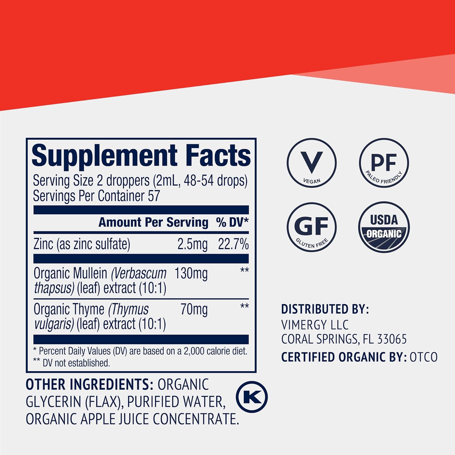 Vimergy Total Immune Support Drops - Fast-Absorbing All-Season Blend with Zinc, Thyme, and Mullein - Non-GMO, Vegan, USDA Organic - 57 Servings