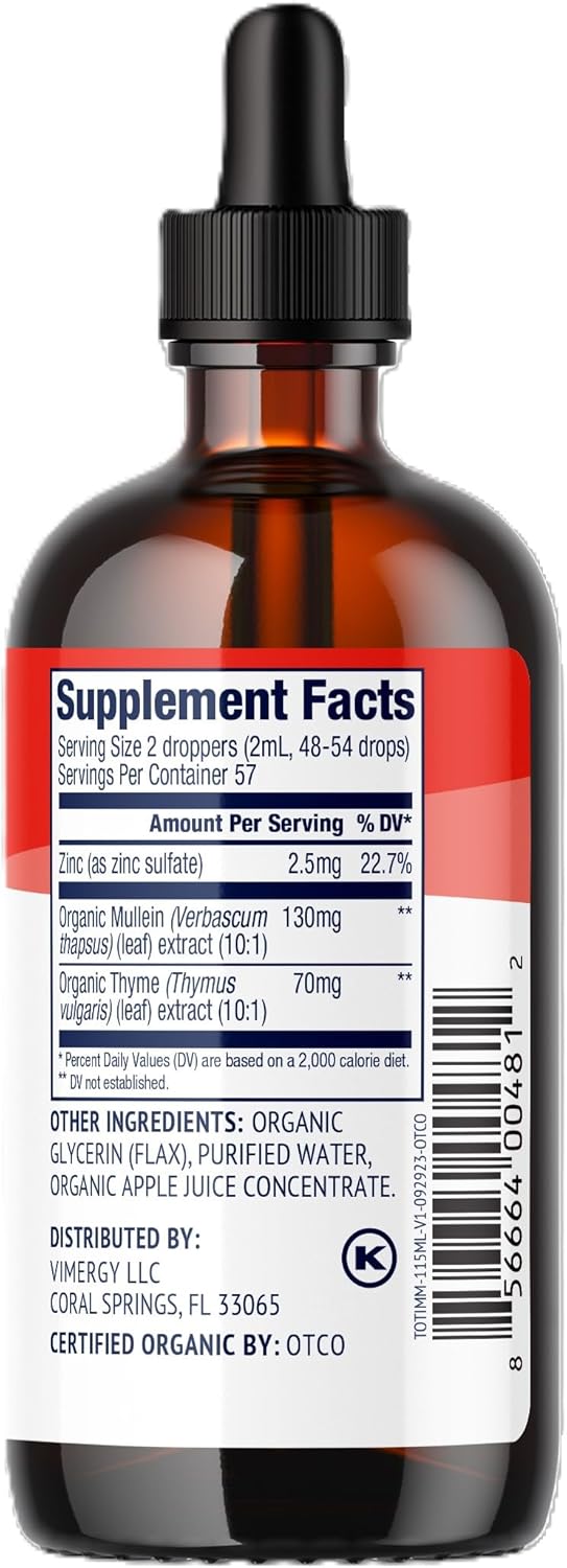 Vimergy Total Immune Support Drops - Fast-Absorbing All-Season Blend with Zinc, Thyme, and Mullein - Non-GMO, Vegan, USDA Organic - 57 Servings
