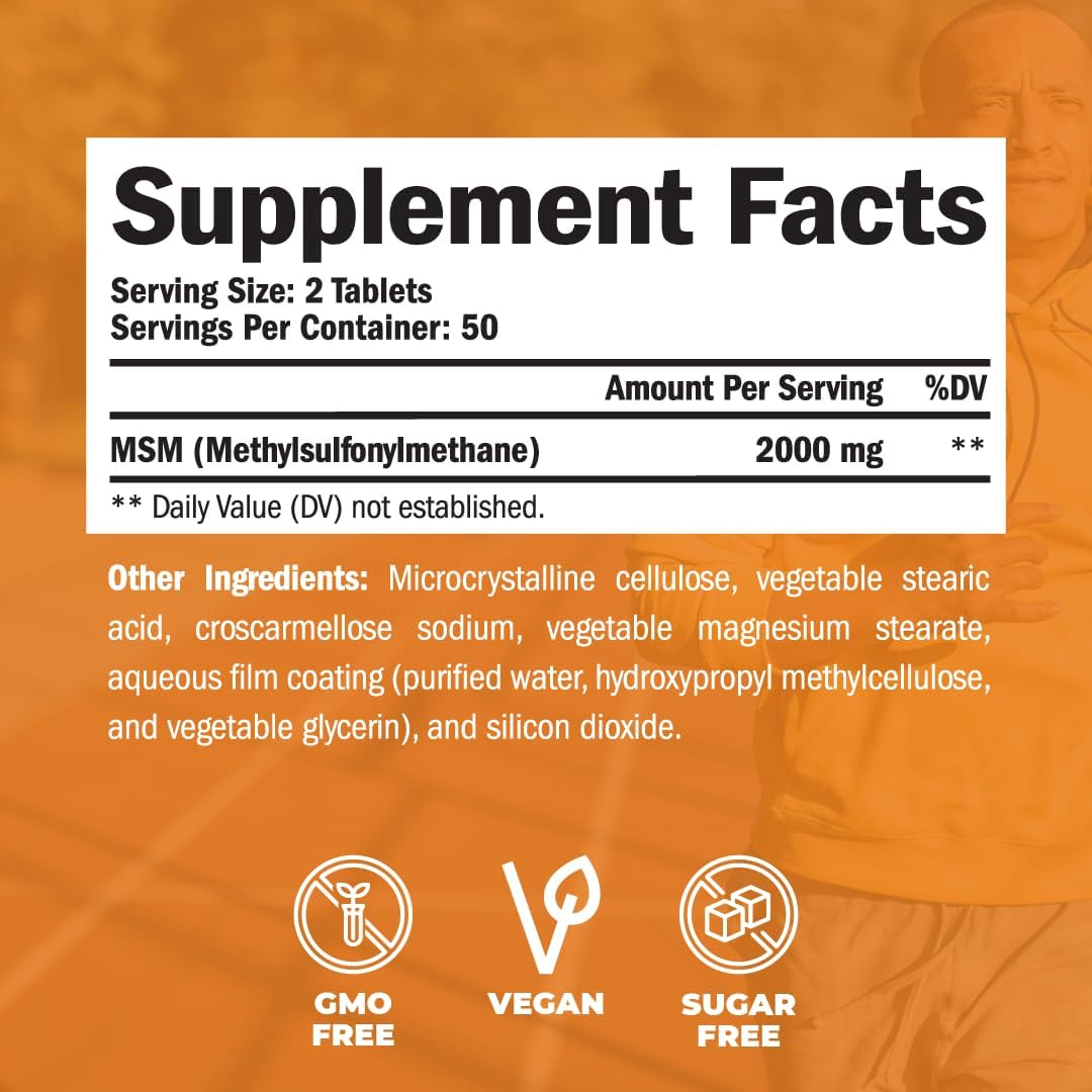 Vimerson Health MSM 2000mg - Joint Support Supplement with Antioxidant Properties for Cartilage & Joint Health - Non-GMO Vegan Formula for Occasional Discomfort Relief in Back, Knees, and Hands - 50 Day Supply