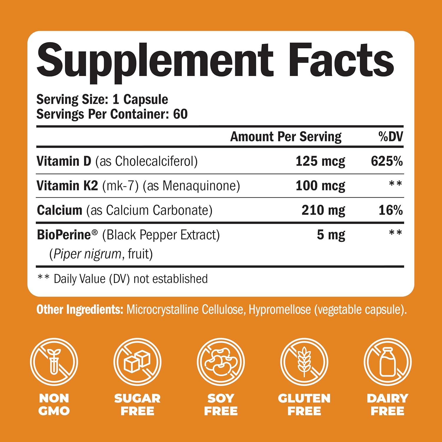 Vimerson Health Vitamin D3 K2 & Calcium Supplement with BioPerine - Immune, Bone, Heart Health - 60 Capsules
