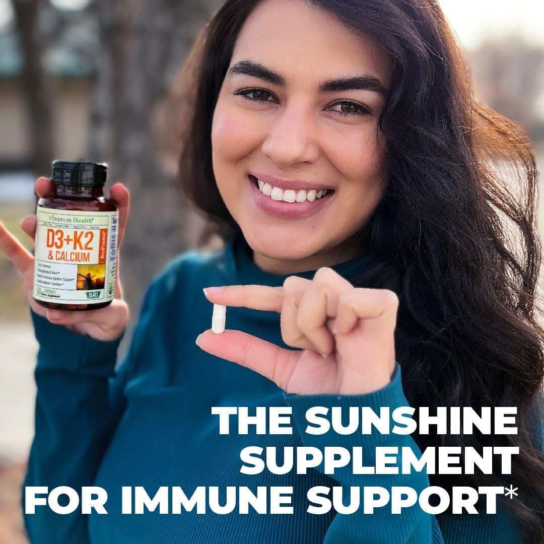Vimerson Health Vitamin D3 K2 & Calcium Supplement with BioPerine - Immune, Bone, Heart Health - 60 Capsules