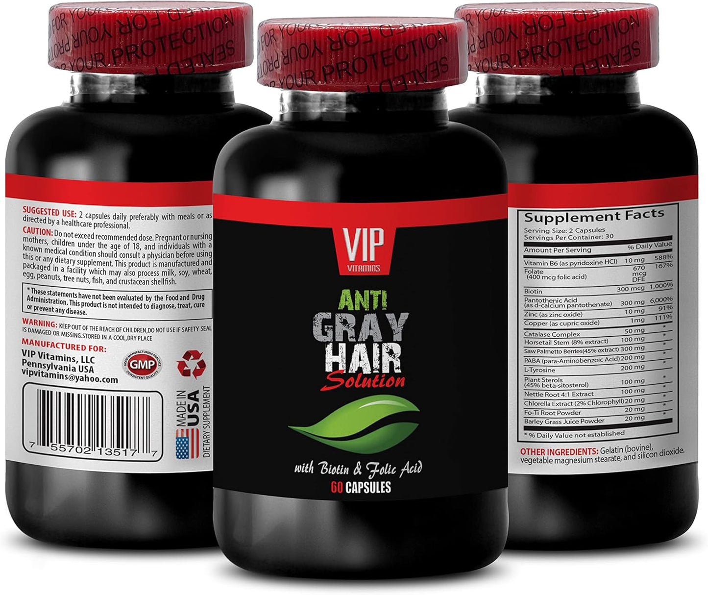 VIP VITAMINS Rejuvenation Beauty Gray Hair Solution Capsules with Biotin and Folic Acid for Women - Gray Hair Reversal Supplement
