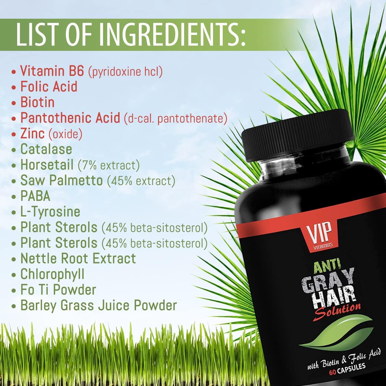 VIP VITAMINS Rejuvenation Beauty Gray Hair Solution Capsules with Biotin and Folic Acid for Women - Gray Hair Reversal Supplement