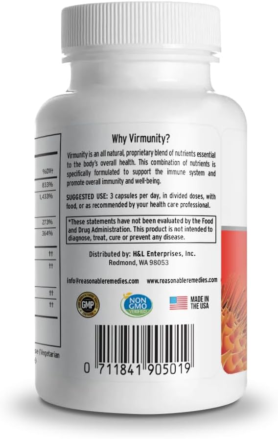 Virmunity Immune Support Supplement - 60 Capsules with Vitamin C, E, Selenium, Zinc, Antioxidants, NAC, Probiotics - Adults