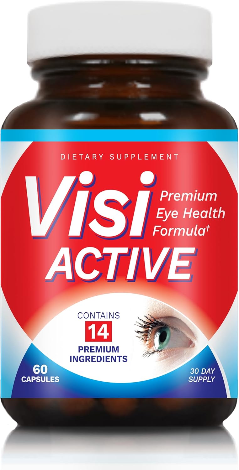 VisiActive Eye Health Supplement - Vision Support Formula with L-Tartrate, Resveratrol, Blueberry Extract, Vitamins A, C, D - 60 Capsules