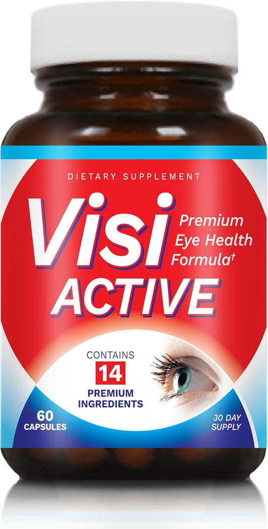 VisiActive Eye Health Supplement - Vision Support Formula with L-Tartrate, Resveratrol, Blueberry Extract, Vitamins A, C, D - 60 Capsules