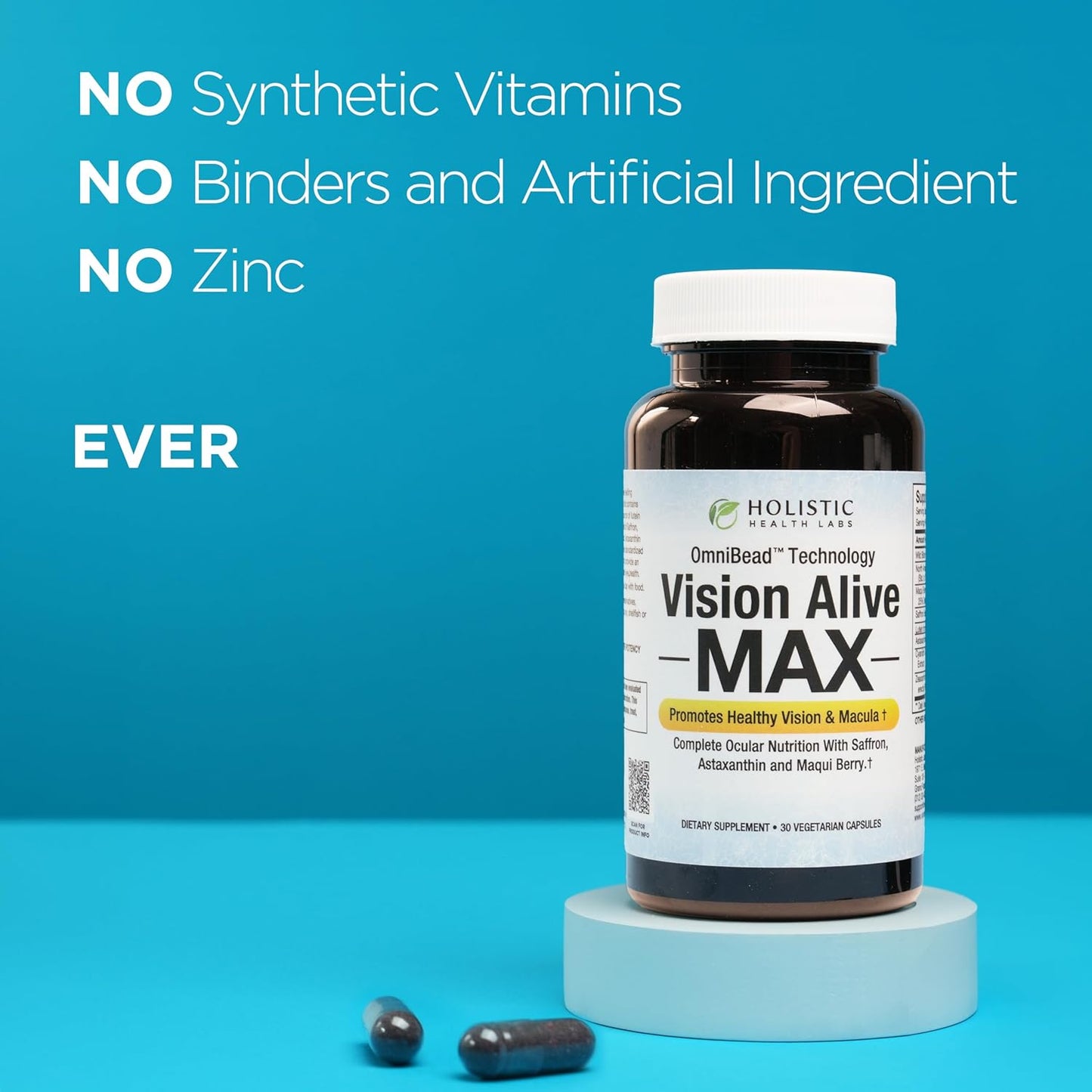 Vision Alive Max Supplement with Lutemax® 2020, Bilberries, Blueberries, c3g, Maqui Berry, Saffron, and Astaxanthin - 60 Capsules