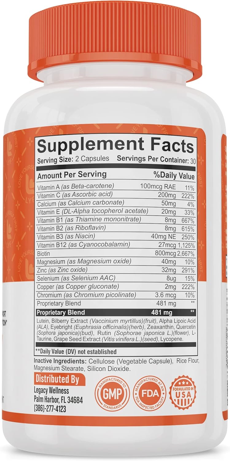 Vision Health Support Eye Vitamins with Lutein, Zeaxanthin, and Essential Minerals for Aging Adults - Reduce Eye Strain and Dryness with Nutrient-Rich Supplements