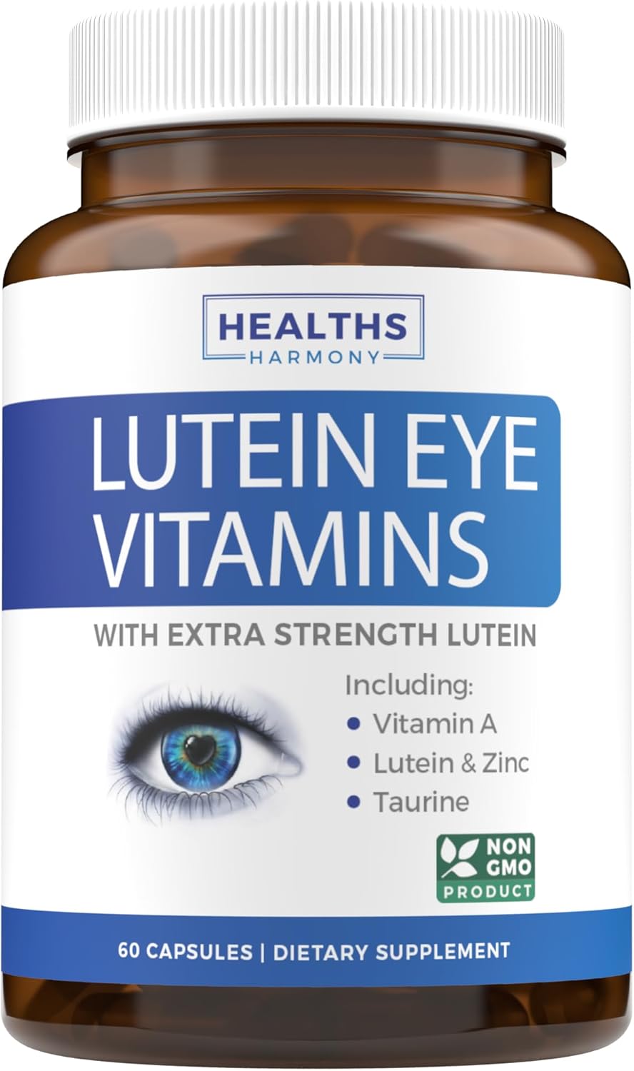Vision Health Support Supplement with Lutein, Zinc, Bilberry & Turmeric - Non-GMO Eye Vitamins for Tired and Dry Eyes - 60 Capsules