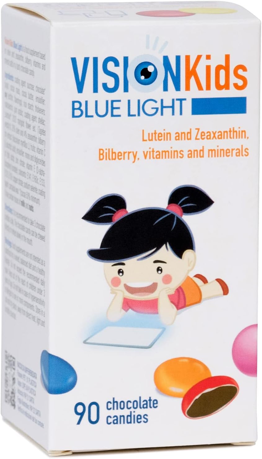 Vision Kids Blue Light Children’s Supplement with Lutein, Zeaxanthin, Blueberry | 90 Dark Chocolate Candies for Eye Health