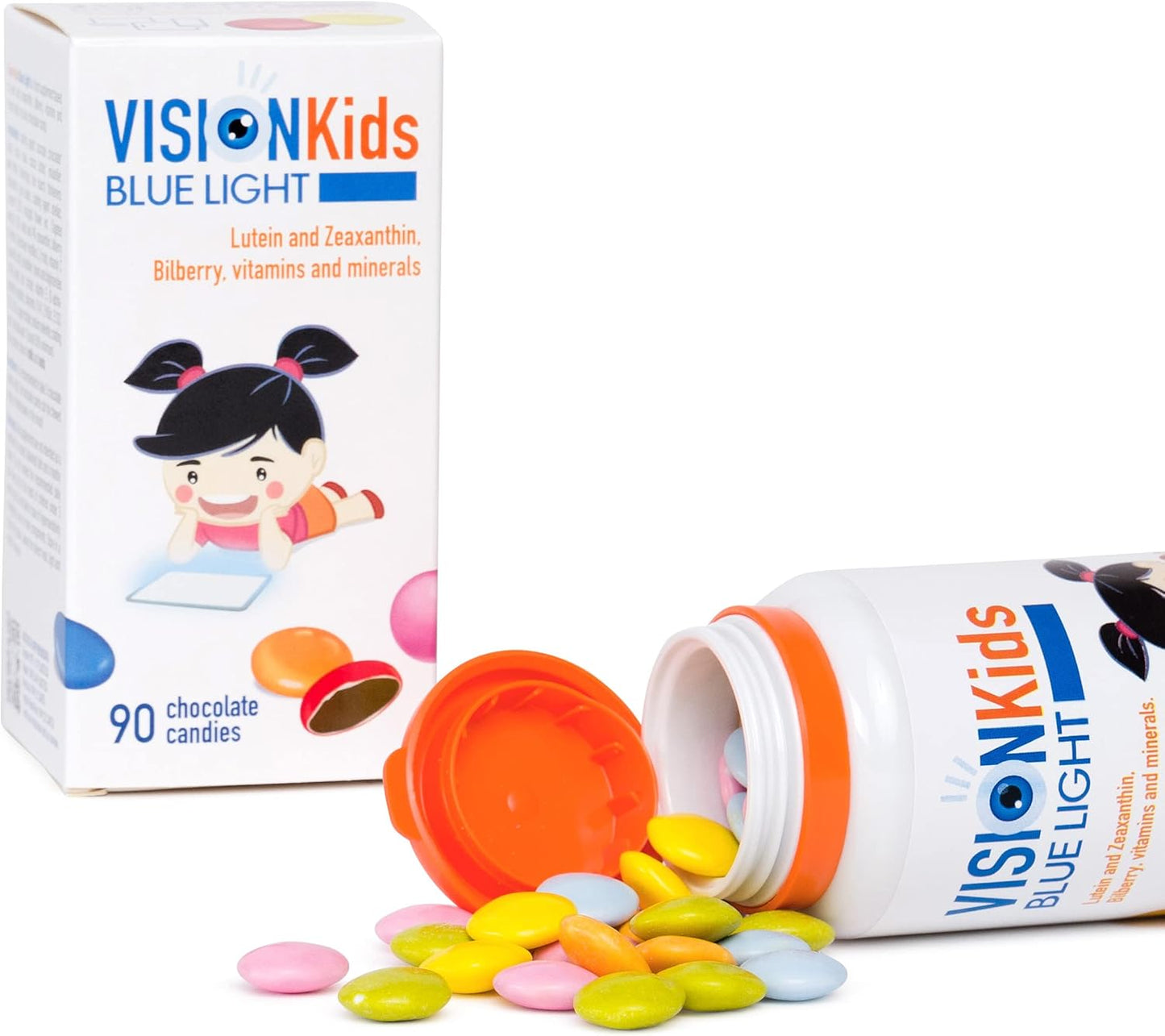 Vision Kids Blue Light Children’s Supplement with Lutein, Zeaxanthin, Blueberry | 90 Dark Chocolate Candies for Eye Health