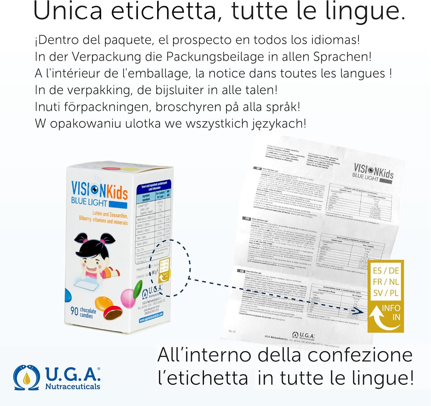 Vision Kids Blue Light Children’s Supplement with Lutein, Zeaxanthin, Blueberry | 90 Dark Chocolate Candies for Eye Health
