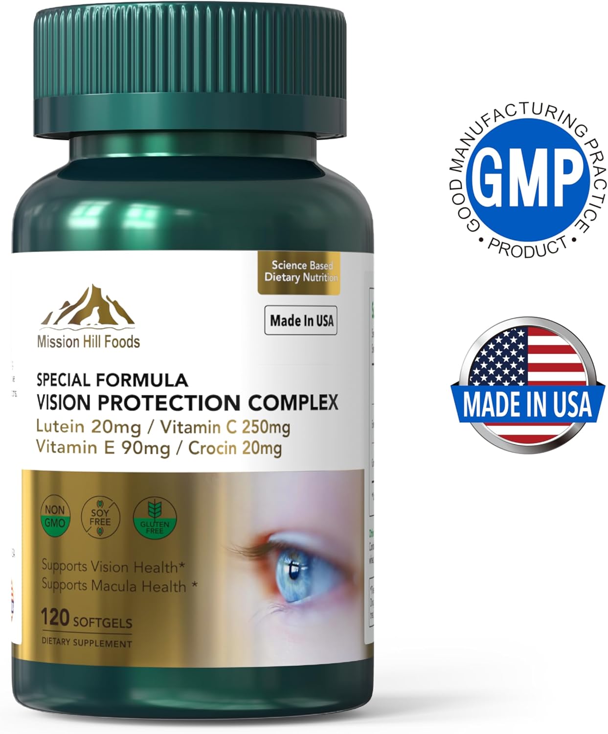 Vision Protection Complex with Lutein, Zeaxanthin, Astaxanthin, Vitamin C & E | Eye Health Support & Strain Reduction | 120 Softgels - 2 Month Supply | Non-GMO, Gluten-Free
