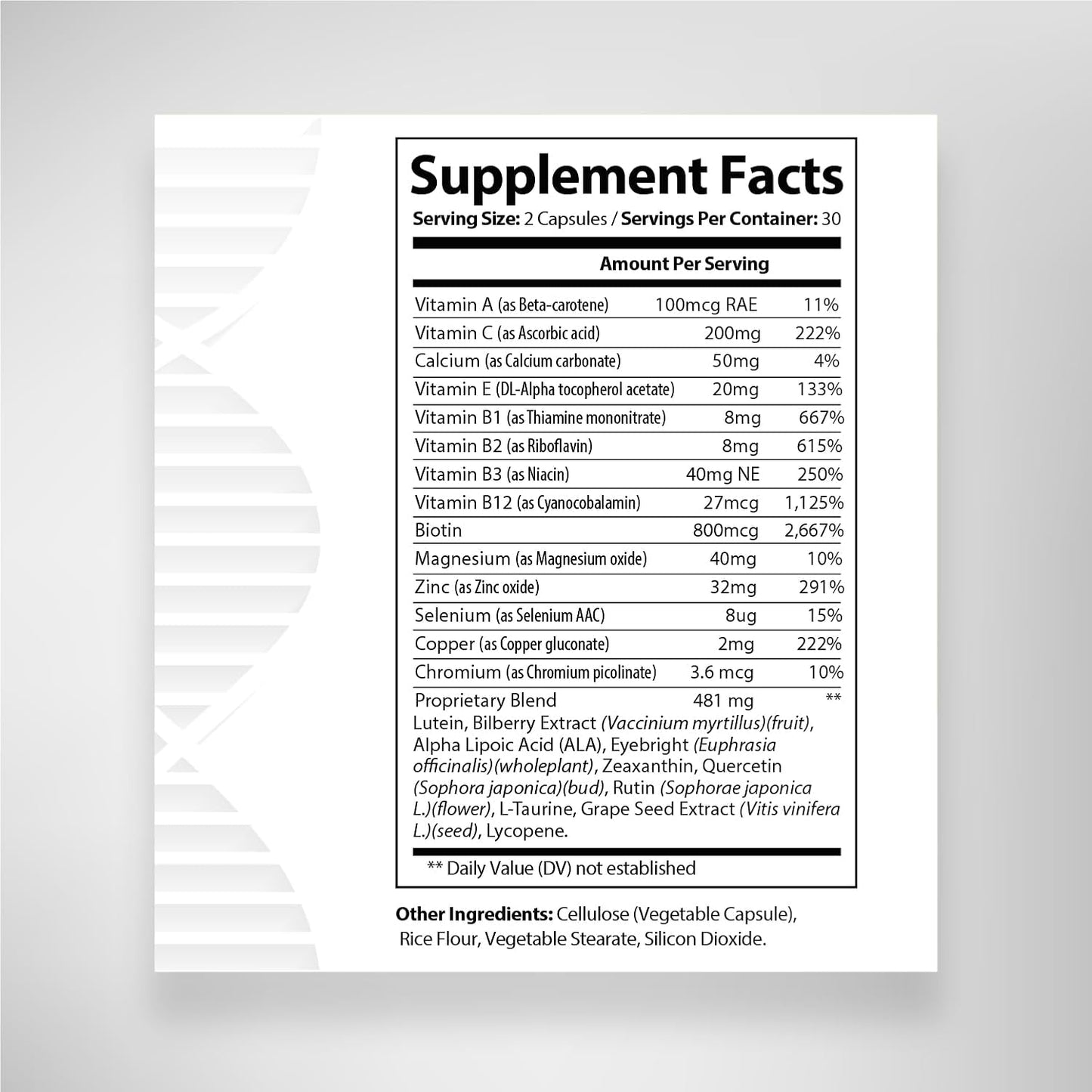 Vision Support Supplement with Lutein, Lycopene, Vitamins & Minerals - 60 Capsules - Made in USA - Non-GMO, Gluten Free - Eye & Vision Health