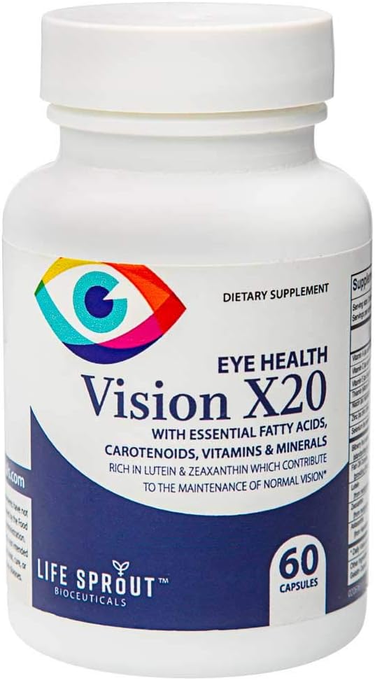 Vision X20 - Eye Health Supplement with Lutein, Beta-Carotene, Bilberry, Niacin & Glutathione by Life Sprout Bioceuticals