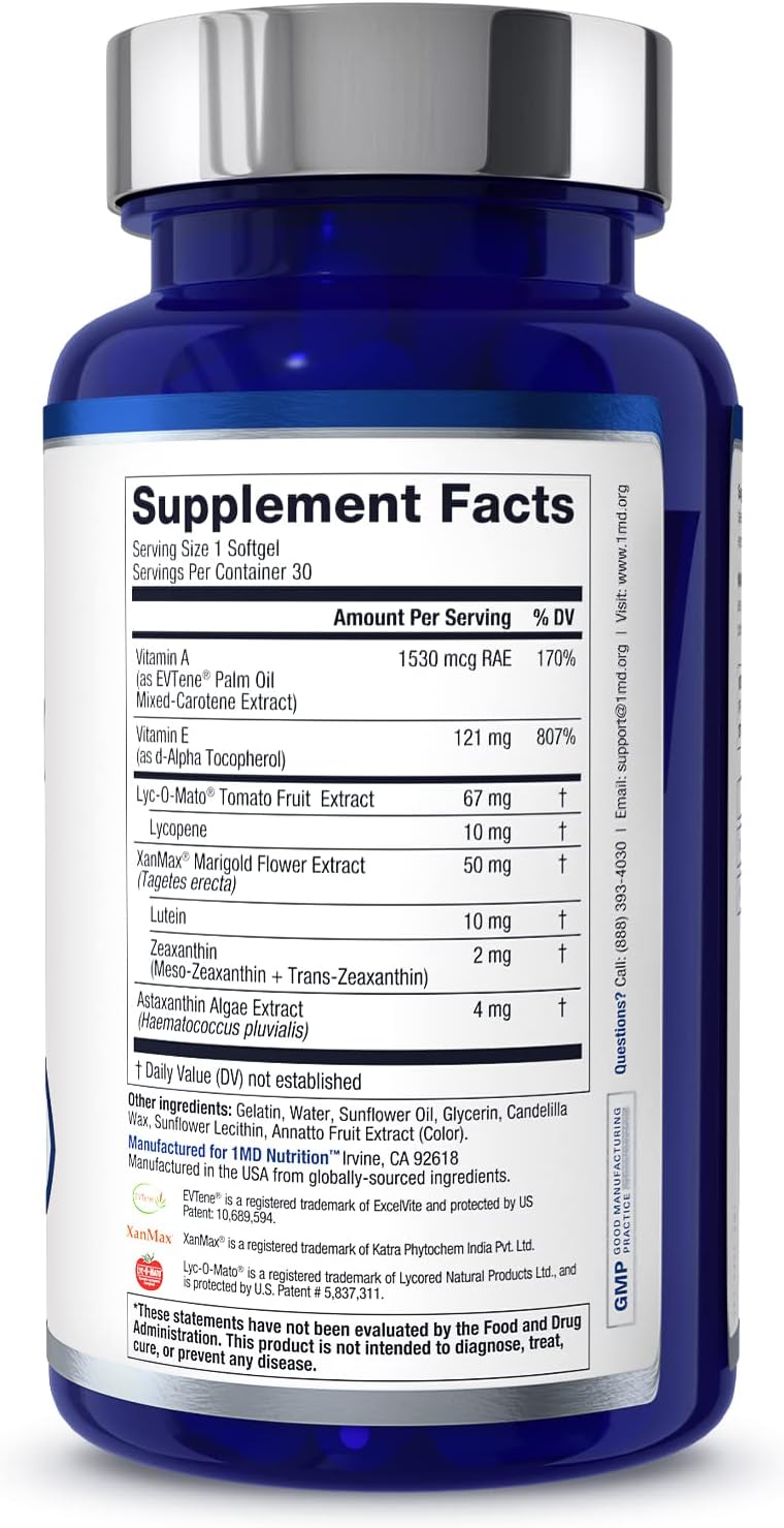 VisionMD Eye Vitamin CARMIS - Eye Supplement for Adults with OptiLut Lutein & Zeaxanthin - Supports Vision Health, Reduces Eye Strain & Dryness - 30 Softgels