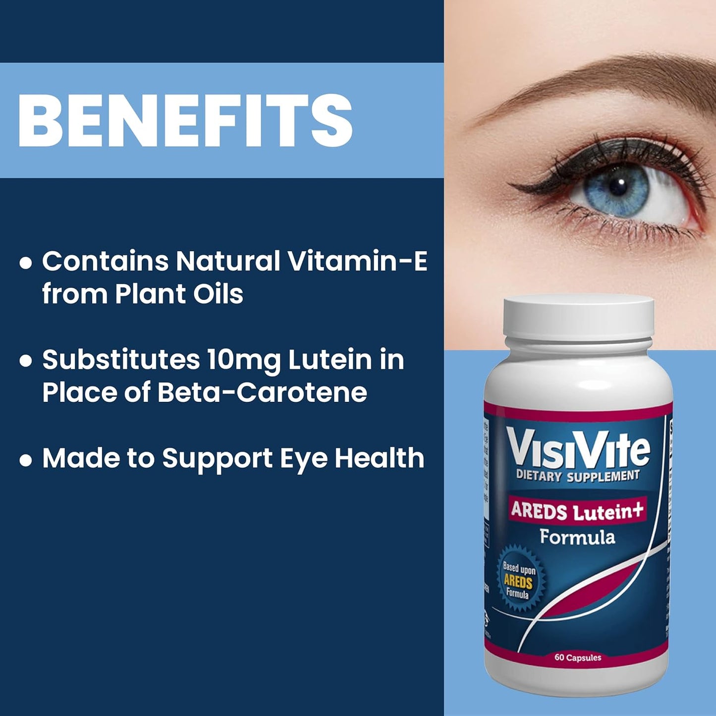 VisiVite AREDS Lutein Eye Vitamins - Beta-Carotene Free Lutein Supplements - Eye Health for Adults - 60 Capsules