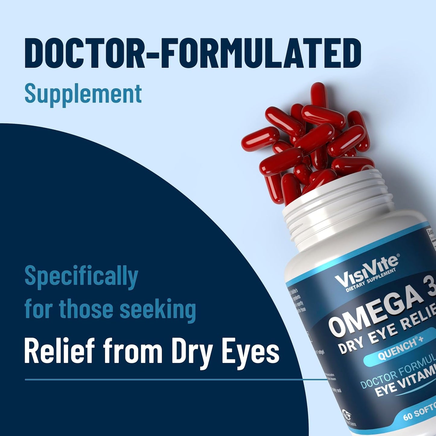 VisiVite Dry Eye Relief Quench+ Eye Vitamins with Omega 3 Fish Oil - 60 Softgels for Dry Eyes - EPA and DHA Supplement