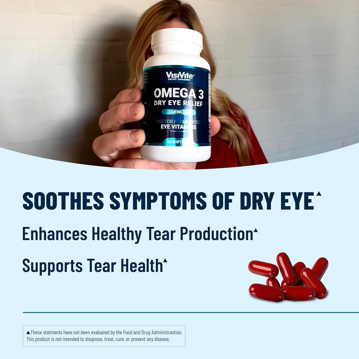 VisiVite Dry Eye Relief Quench+ Eye Vitamins with Omega 3 Fish Oil - 60 Softgels for Dry Eyes - EPA and DHA Supplement